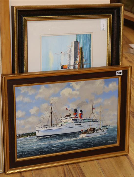 F.Patterson, oil on board, Arandora Star and a watercolour of the Mauretania, largest 34 x 50cm